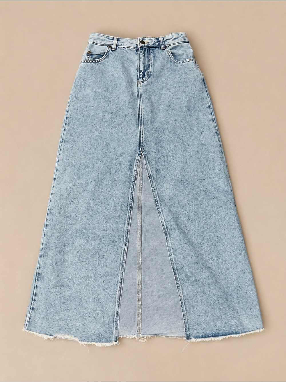 Pilcro Light Blue Denim Maxi Skirt with Front Slit - Picture 2 of 7